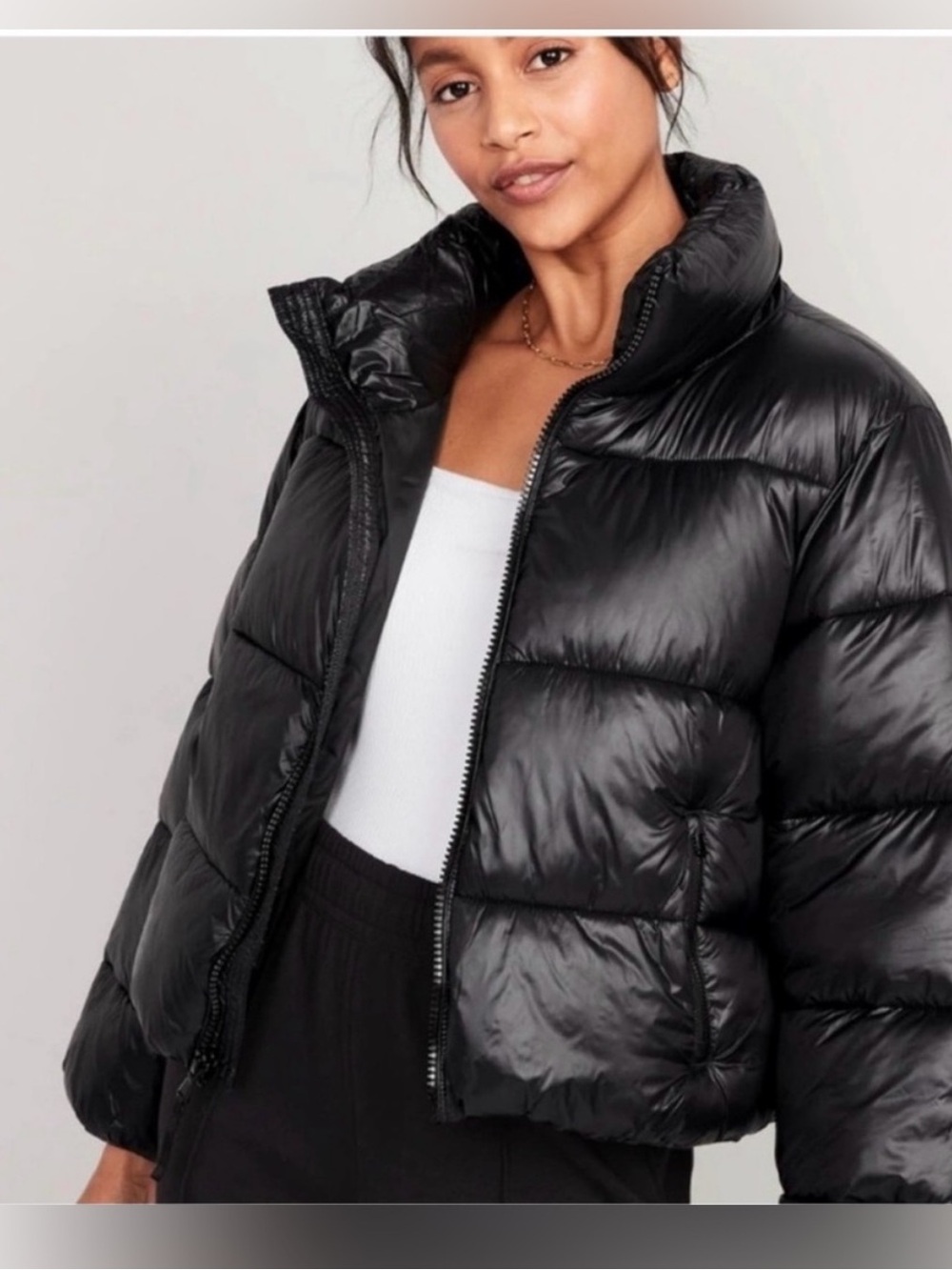 Old Navy Women's Shiny Black Puffer Jacket